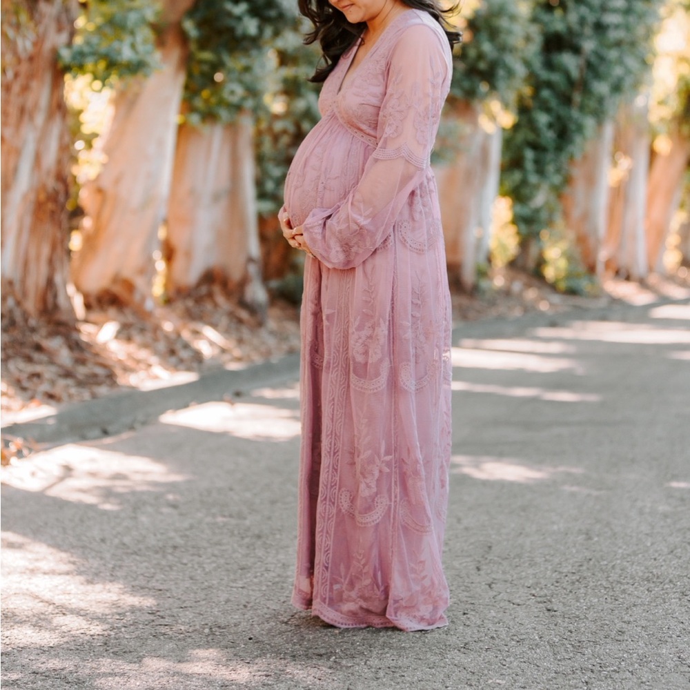 PINKBLUSH lace mesh overlay Maternity maxi Dress